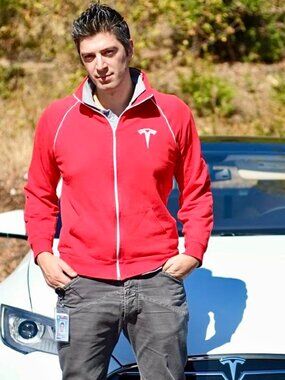 Tesla California Fleece Zip Up Track Jacket XL Red White Piping